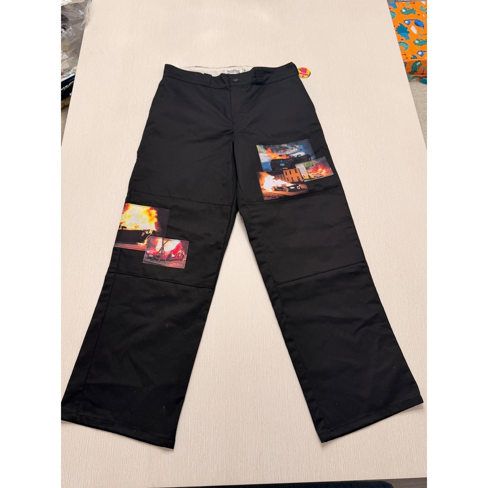 Anti Social Social Club Burning Car Graphic Work Pants Mens Medium Black NEW